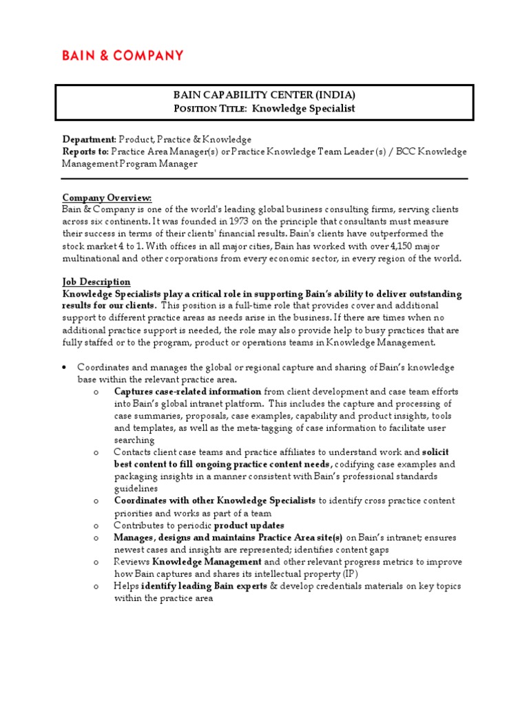 Job Description Knowledge Specialist (Floater) PDF Expert