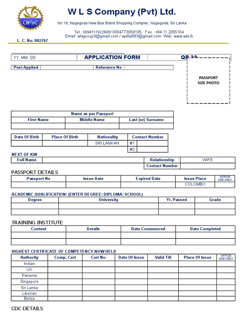 Maritime Job Application Form | PDF