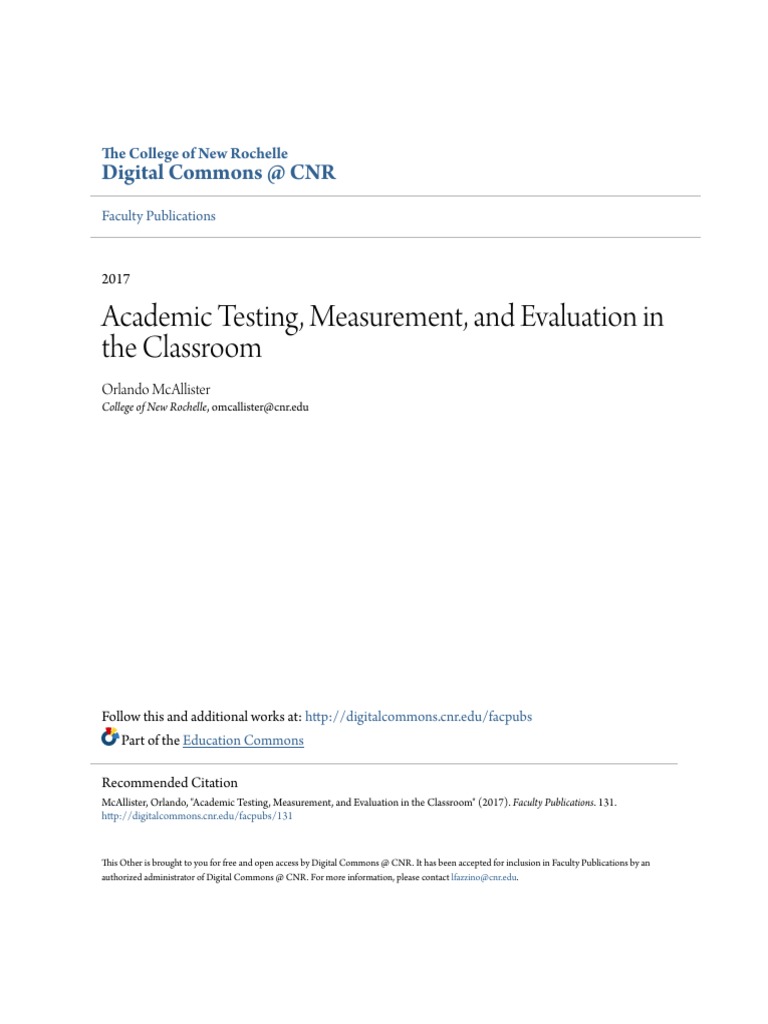 Academic Testing Measurement and Evaluation in The Classroom | PDF ...