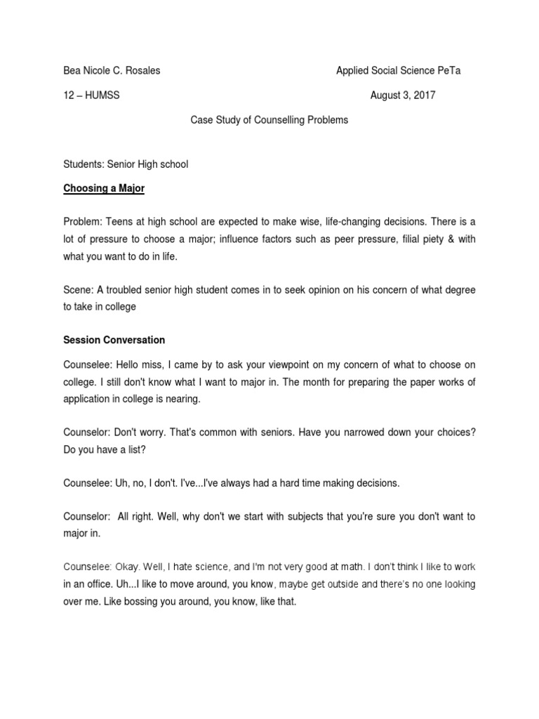 Case Study of Counselling Problems | PDF | Adolescence | Journalism