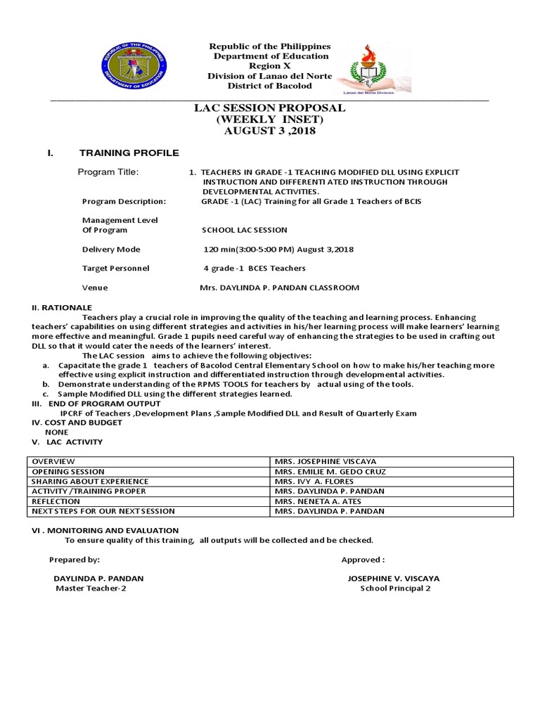 LAC Session Proposal for Grade 1 Teachers | PDF | Differentiated ...