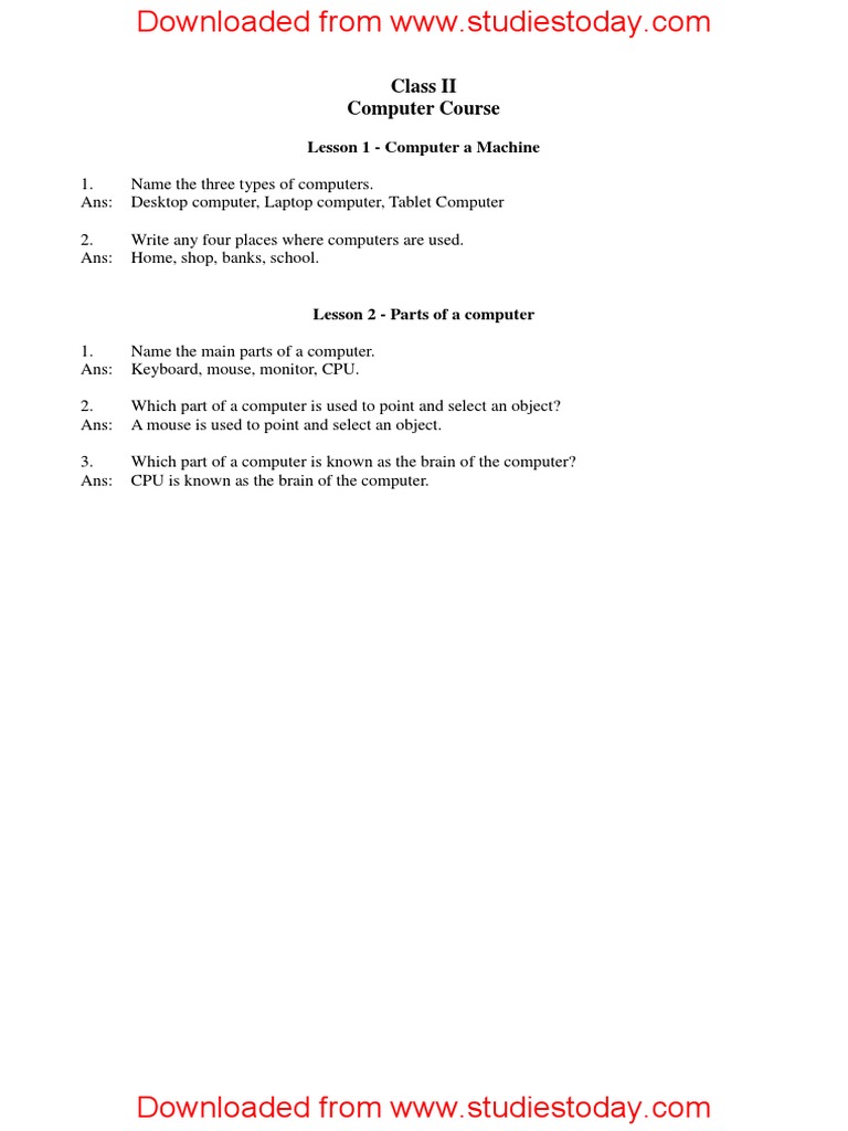 CBSE Class 2 Computers Practice Worksheet PDF | PDF