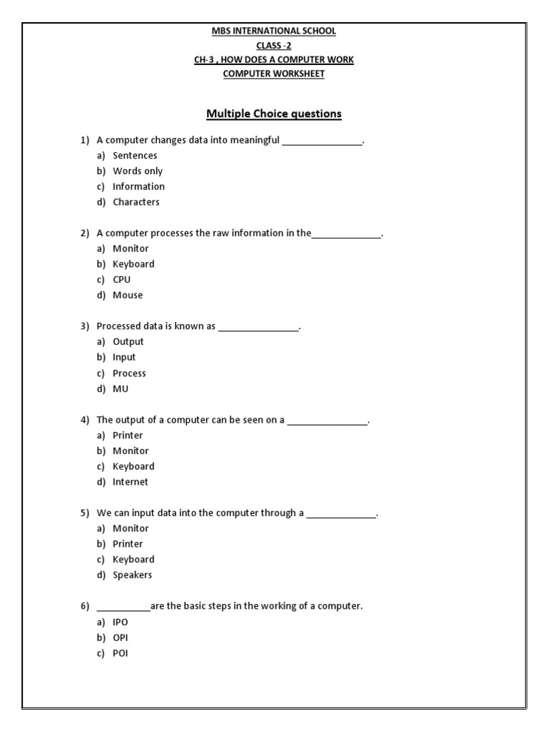 CBSE Class 2 Computers Practice Worksheet | PDF | Input/Output ... image.