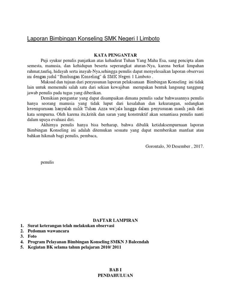 Laporan Pelaksanaan Bimbingan Konseling | PDF | Karier & Perkembangan