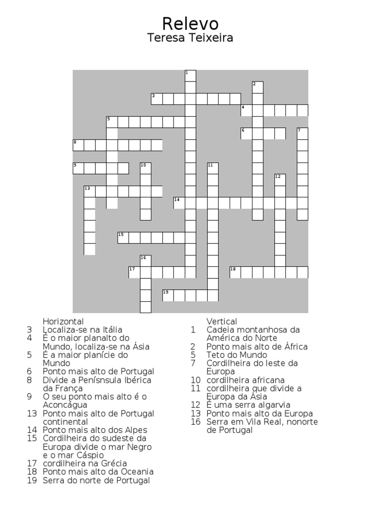 Palavras Cruzadas Relevo | PDF, image size:768x1024