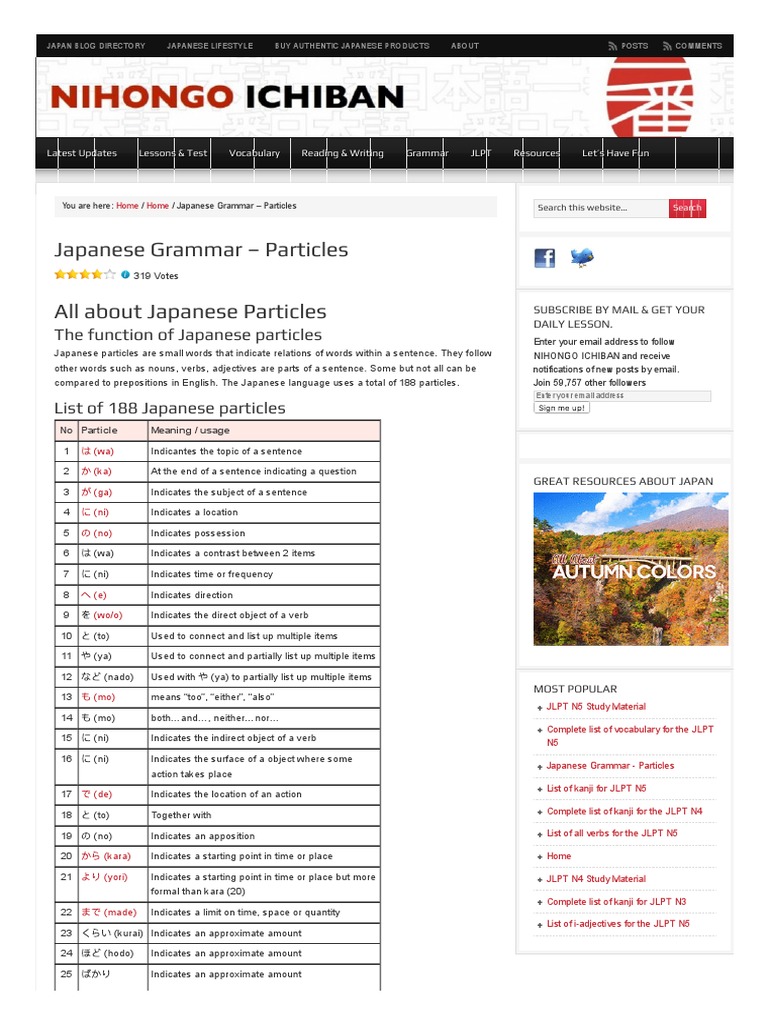 Japanese Grammar - Particles - NIHONGO ICHIBAN PDF | PDF | Japanese ...