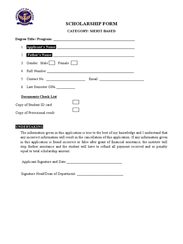 Merit-Based Scholarship Application Form | PDF | Career & Growth