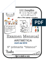 Exam Mensual Abril Ari + Raz Mat - 5° Primaria Blanco 2019