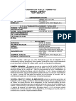 Contrato Individual de Trabajo A Término Fijo de Jefe de Cocina