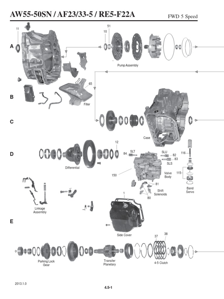 AW55-50SN Transmission Overview | PDF | Clutch | Four Wheel Drive