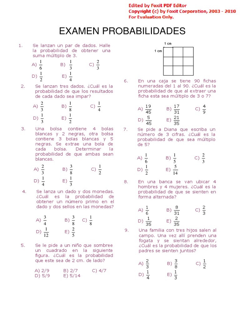 Examen de Probabilidades | PDF | Enseanza de matemtica | Ocio