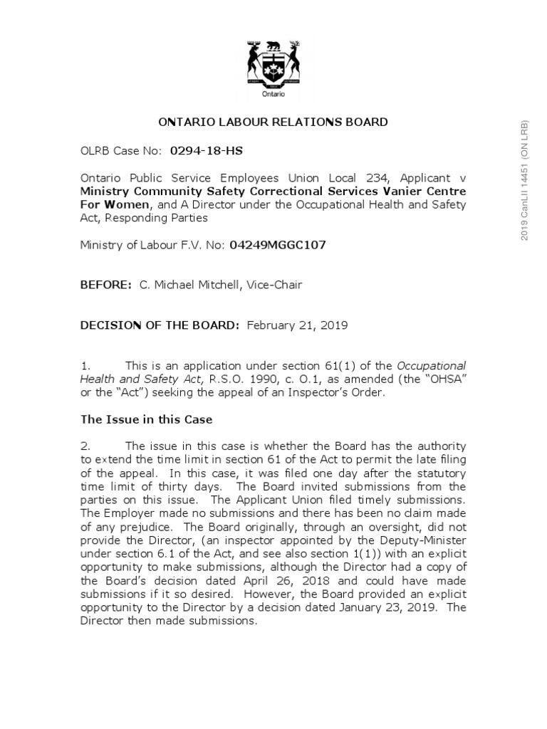 Ontario Public Service Employees Union Local 234 V Ministry Community