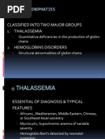 Hemoglobinophaties: Classified Into Two Major Groups Thalassemia