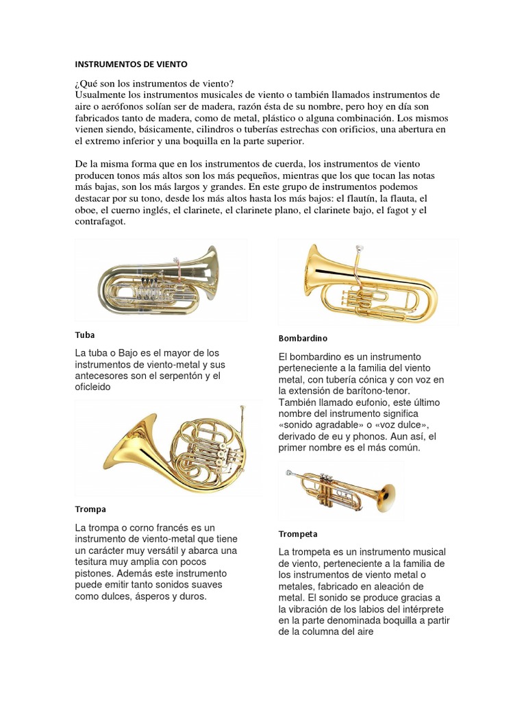 Nombres de Instrumentos de Viento | PDF | Instrumentos de cuerda | Saxofón