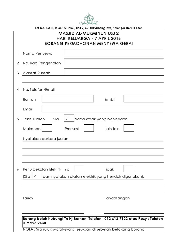 Borang Sewa Gerai Hari Keluarga 2018 Pdf