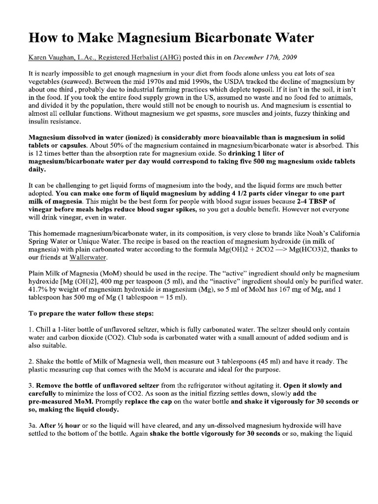 How To Make Magnesium Bicarbonate Water 2 PDF PDF