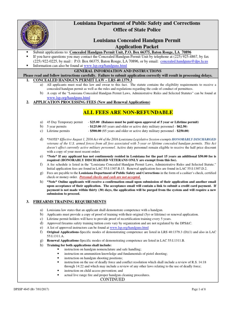 Louisiana Department of Public Safety and Corrections Office of State Police Louisiana Concealed