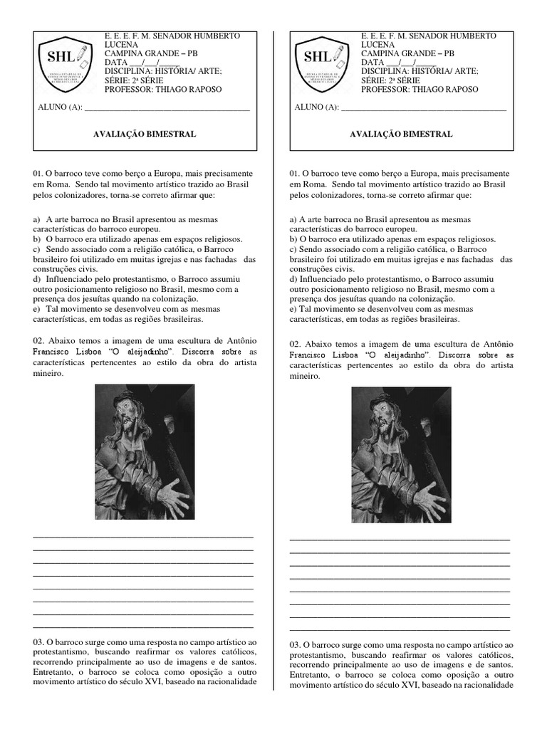 Questões Sobre O Barroco Brasileiro Com Gabarito