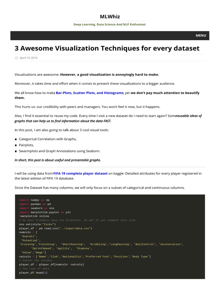 3 Awesome Visualization Techniques For Every Dataset: Mlwhiz | PDF ...