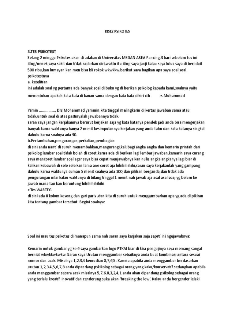 Bayangan Psikotes Kai Atau Bumn