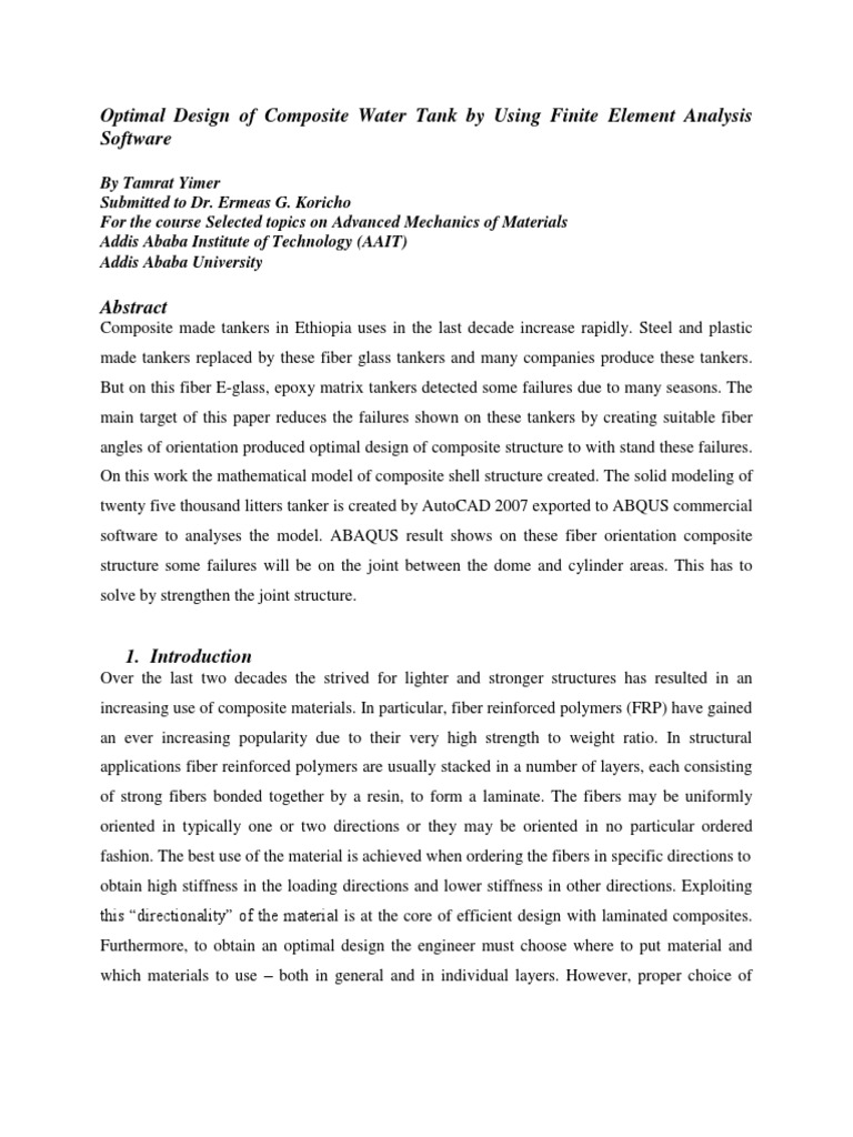 Optimal Design of Composite Water Tank B PDF | PDF | Composite Material ...