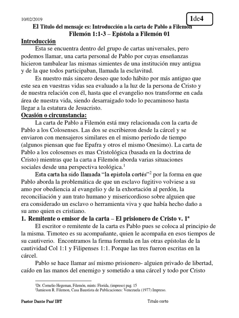 01 Introducción A La Carta de Pablo A Filemón | PDF | Epístola a ...