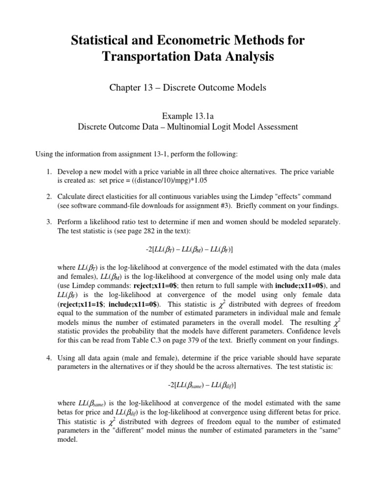 Statistical And Econometric Methods For Transportation Data Analysis Pdf
