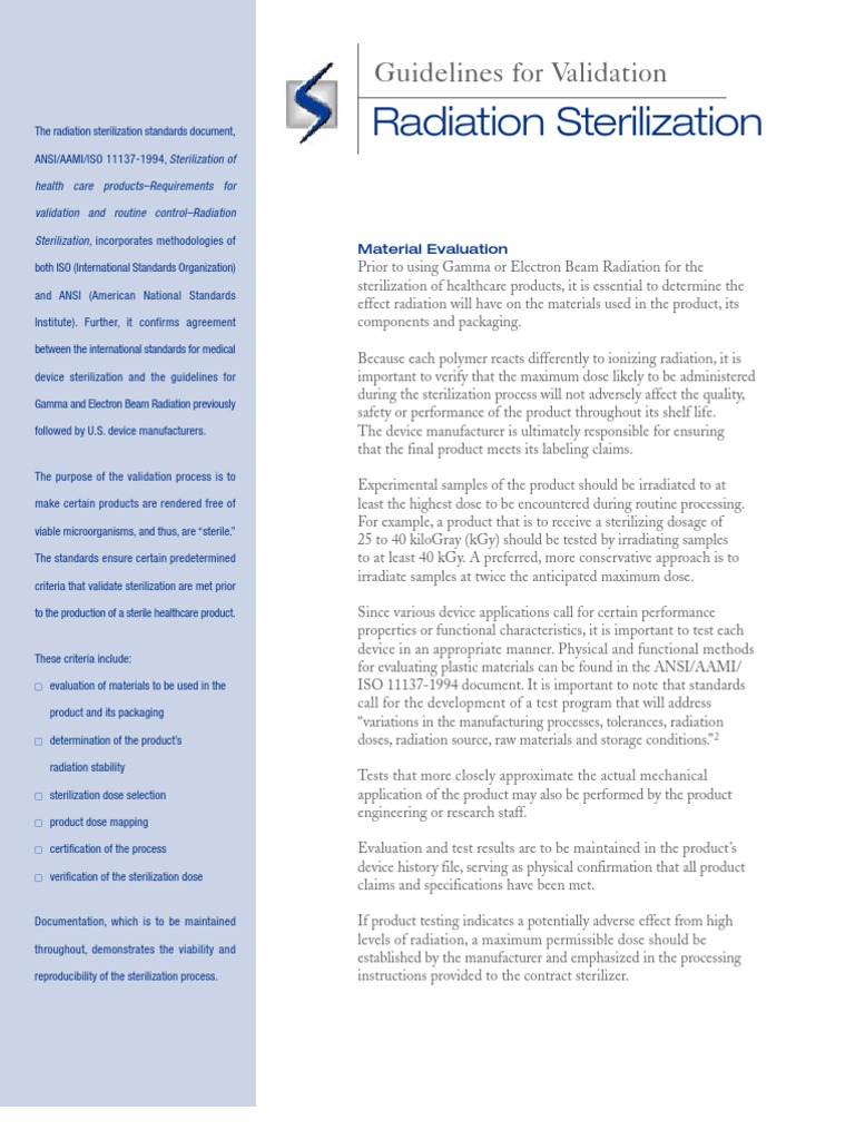 Guidelines For Validation Radiation Sterilization PDF Sterilization