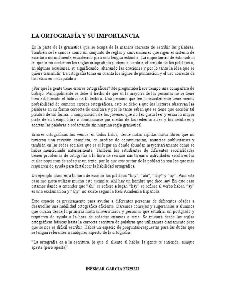 Importancia de la Ortografía en la Escritura | PDF | Palabra | Gramática