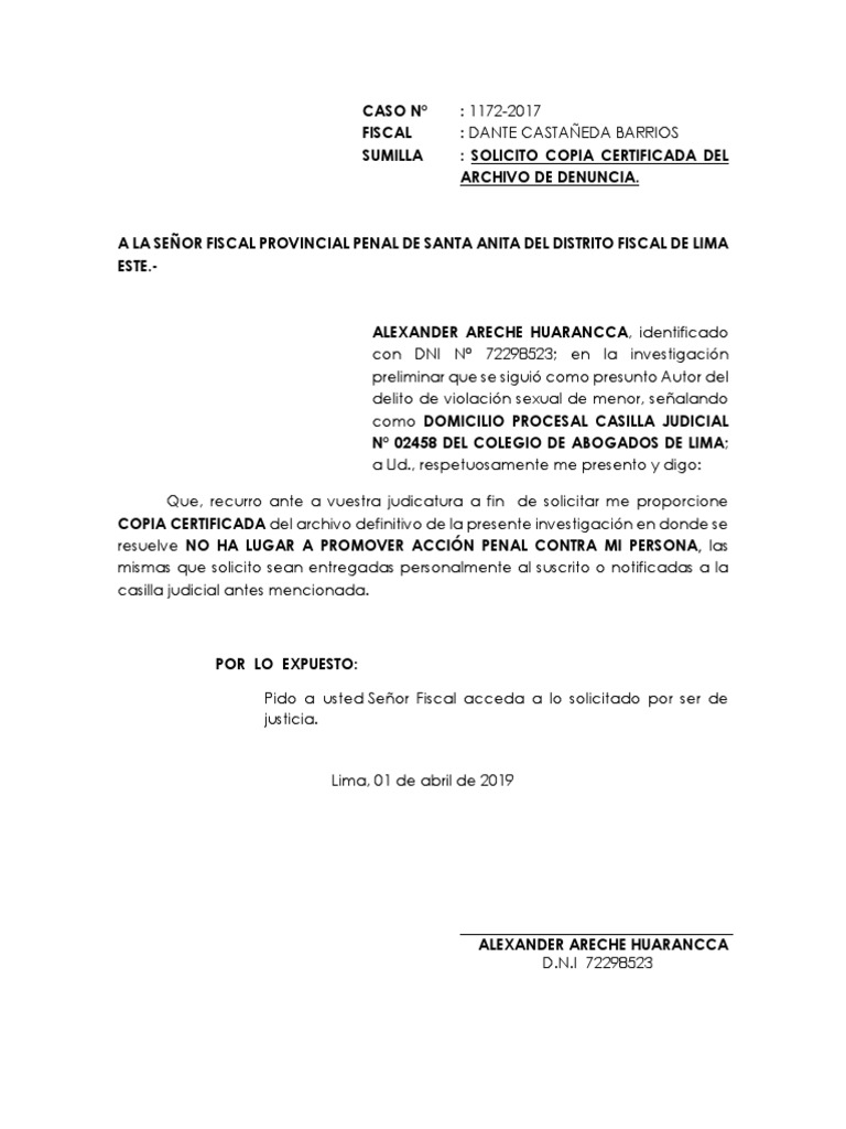 Escrito Solicitando Copias Simples | PDF | Mala conducta | Información del  gobierno