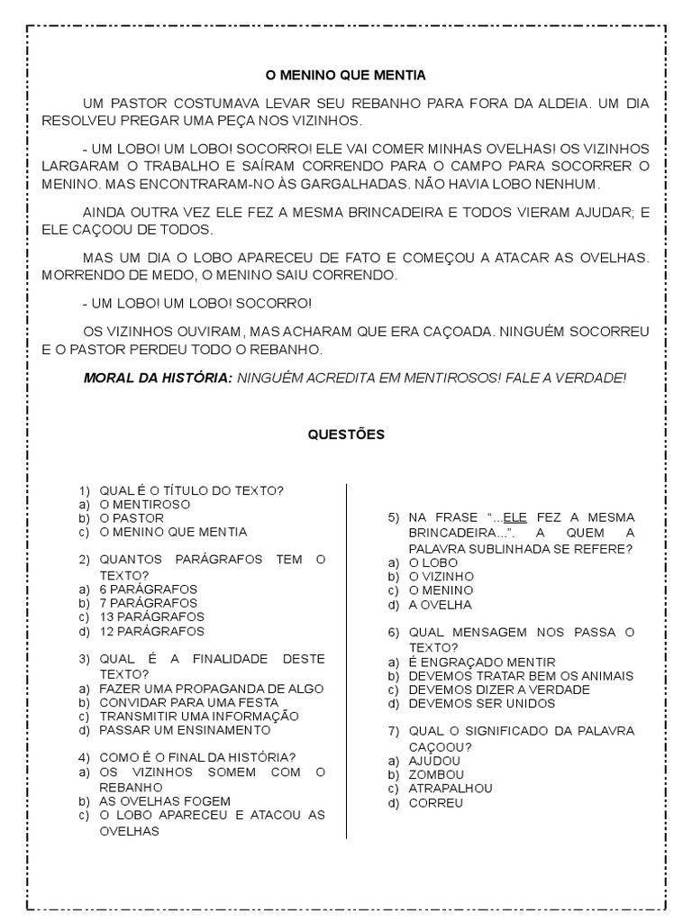 O Menino que Mentia: Fábula e Interpretação | PDF