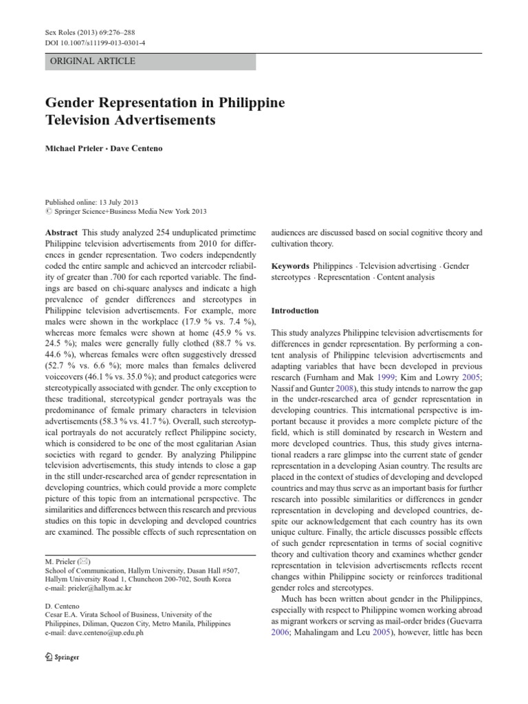 Gender Representation in The Philippines | PDF | Gender Role | Gender ...