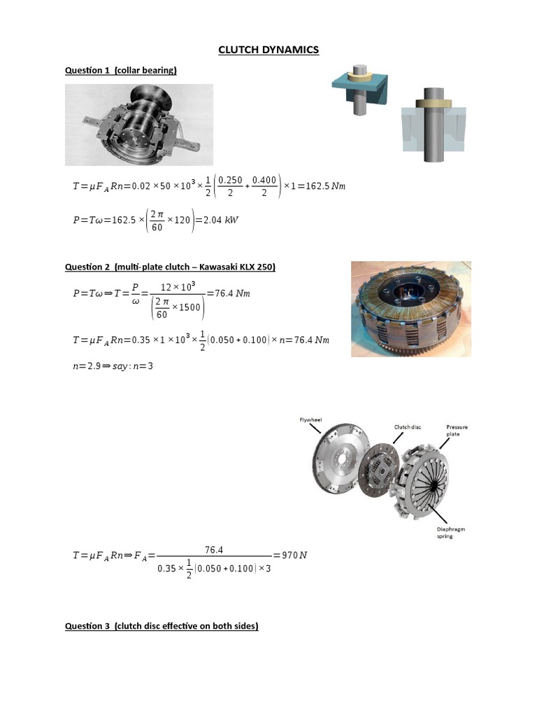 EXERCISES Clutch Dynamics PDF Vehicles Mechanical Engineering