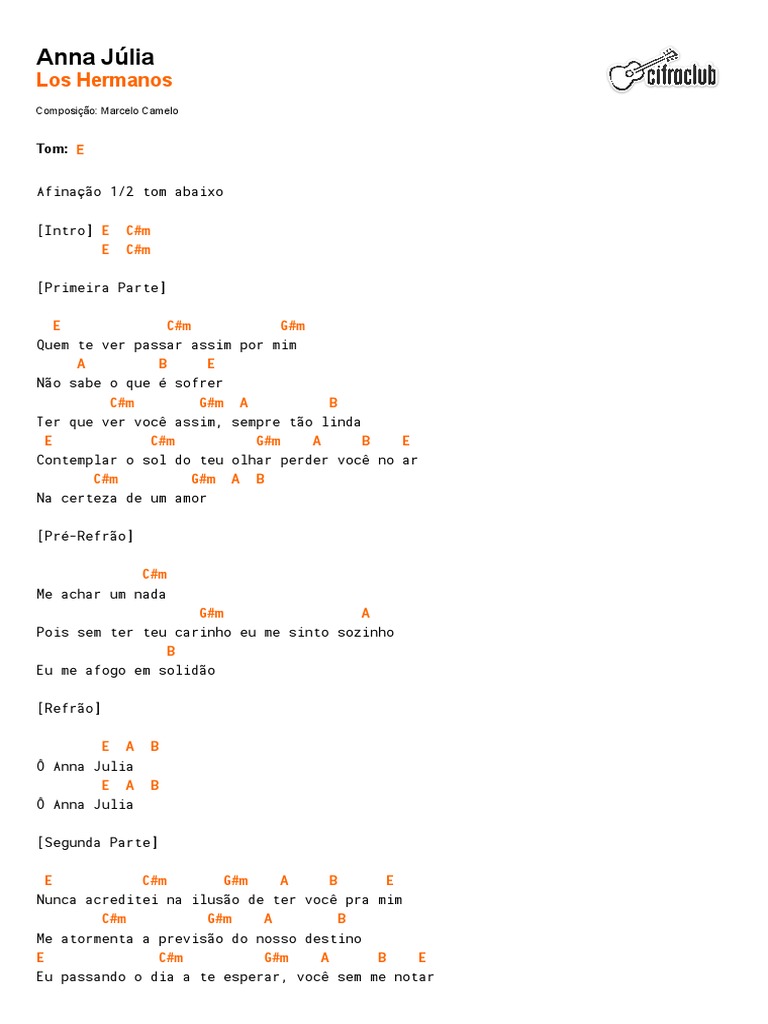 Cifra Club Los Hermanos Anna Júlia Pdf Lazer