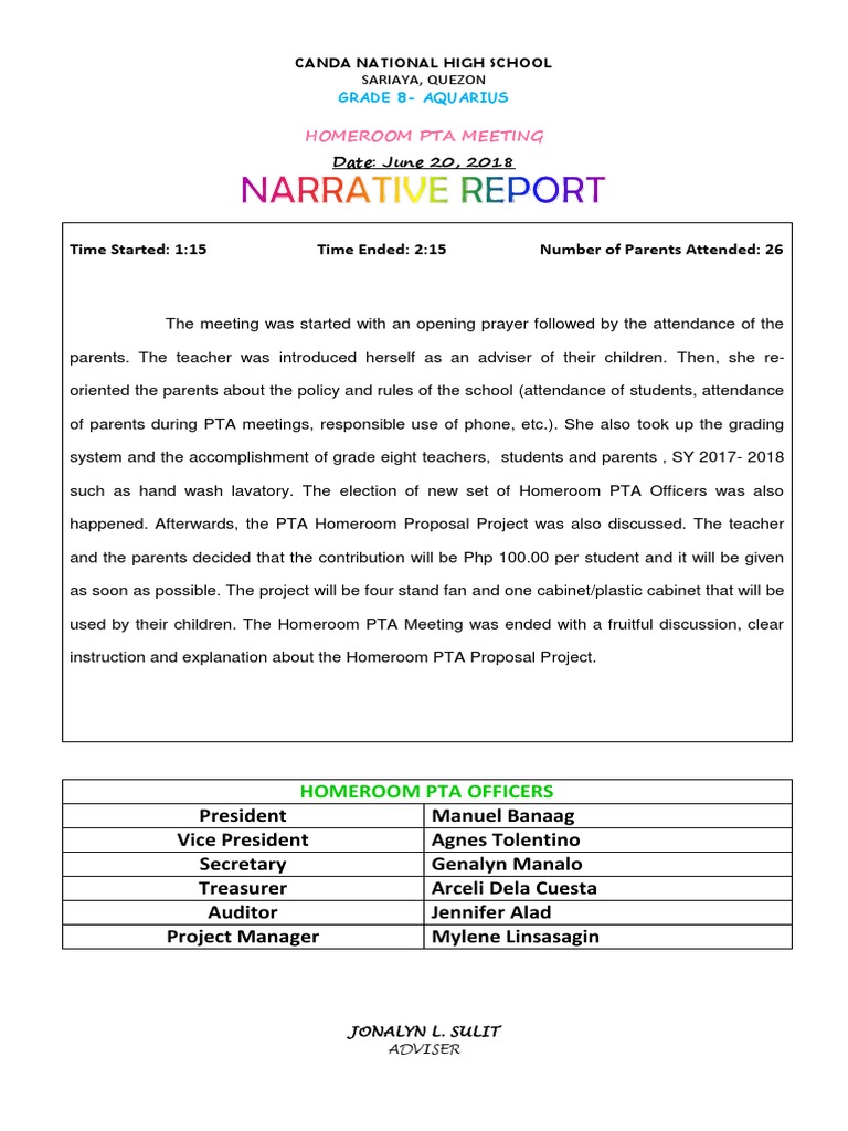 narrative report in physical education pdf