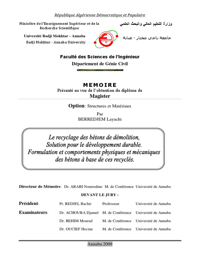 Memoire MR BERREDJEM Layachi PDF, PDF, Béton