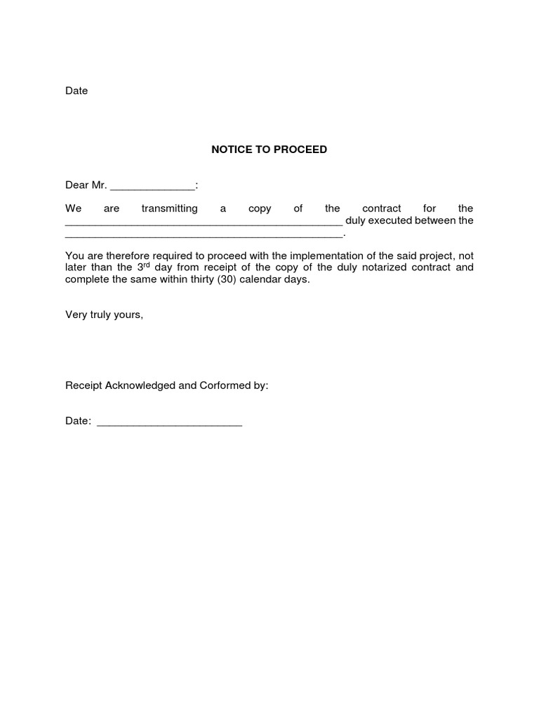 Sample Notice To Proceed PDF