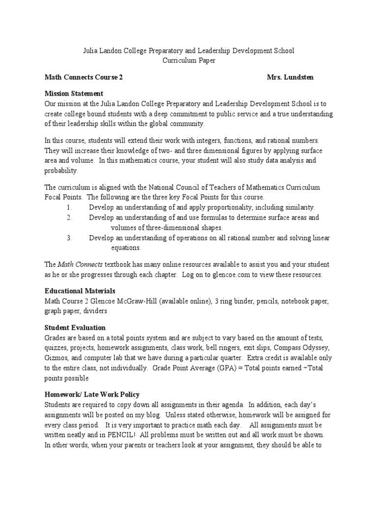 PreAlgebra Curriculum Paper PDF Classroom Teachers