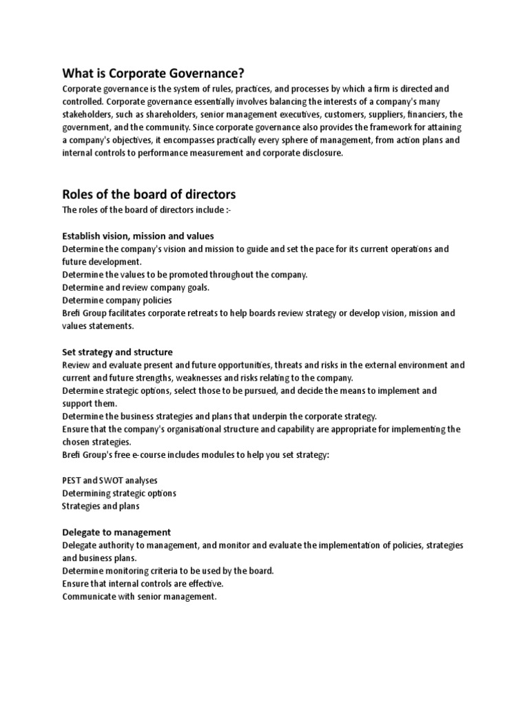 What Is Corporate Governance | PDF | Board Of Directors | Corporate ...