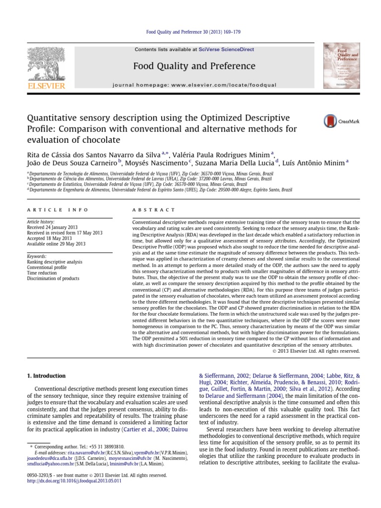 Quantitative Sensory Description Using The Optimized Descriptive | PDF ...