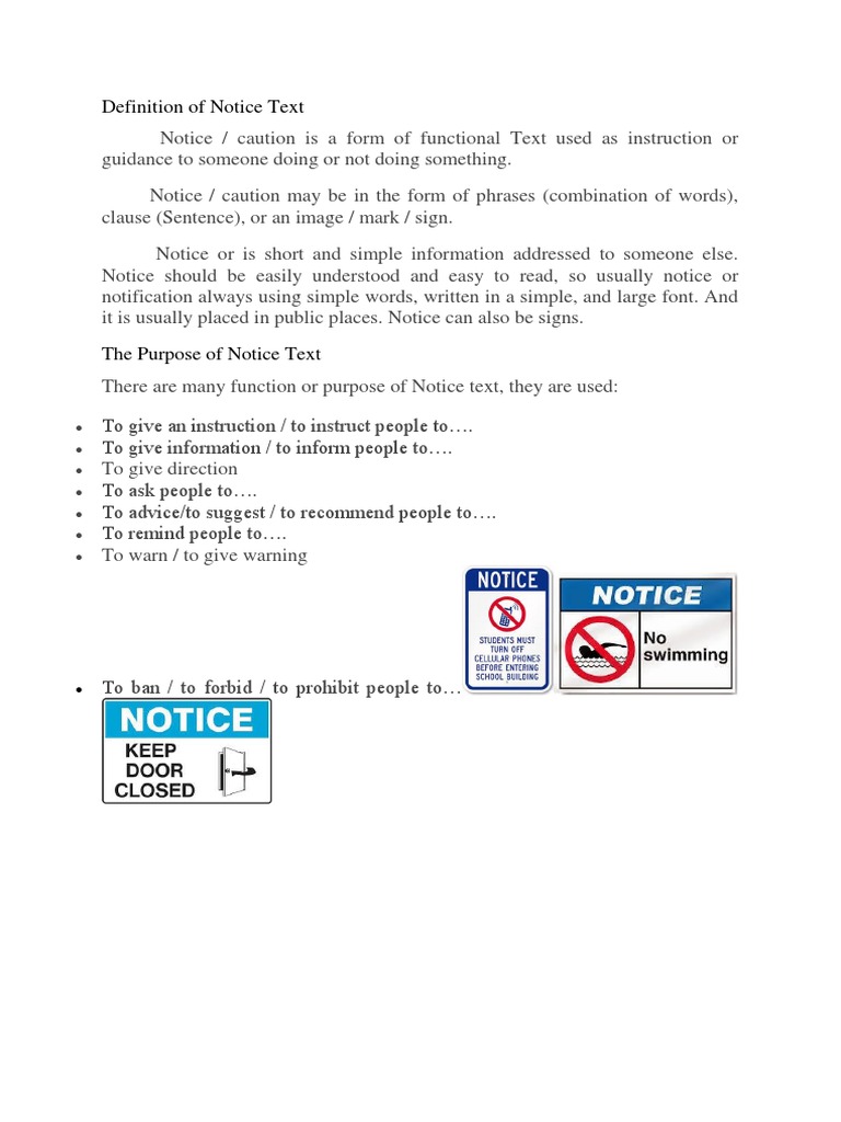 Definition Of Notice Text