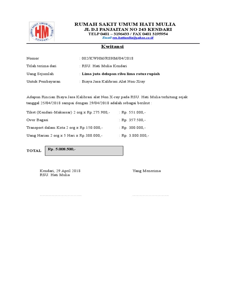 Kwitansi Rumah Sakit Umum Hati Mulia Docx