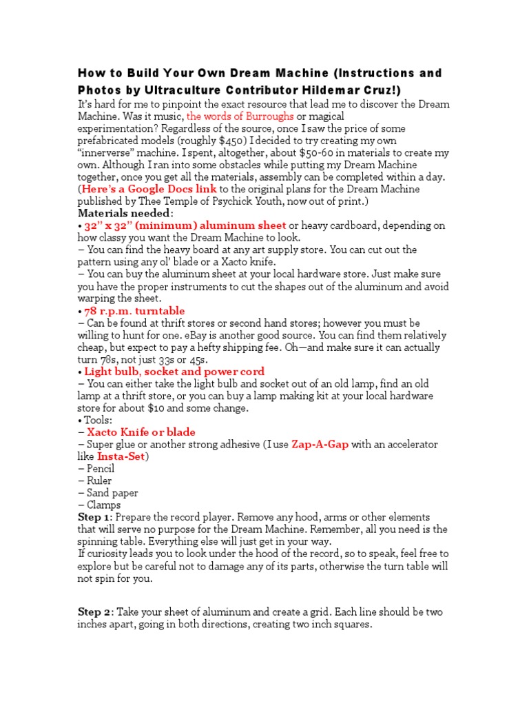 Build Your Own Dream Machine Guide | PDF | Phonograph | Equipment