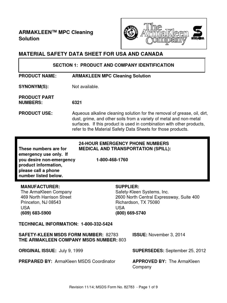 MSDS MPC Superfund Personal Protective Equipment