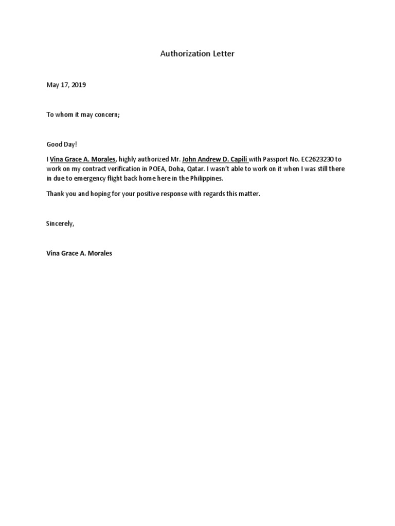 aAUTHORIZATION LETTER | PDF