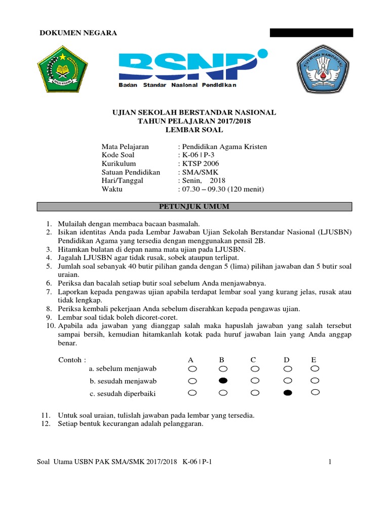  SOAL  USBN AGAMA  KRISTEN  docx