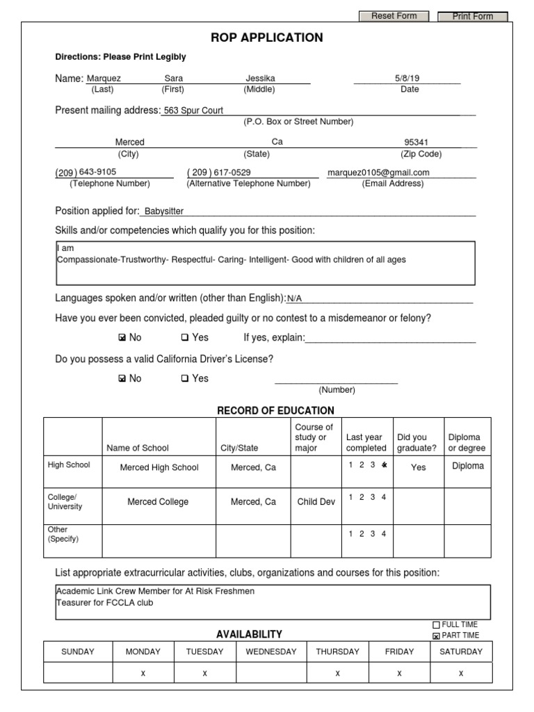 ROP Application Form for Employment | PDF | Common Law | Justice