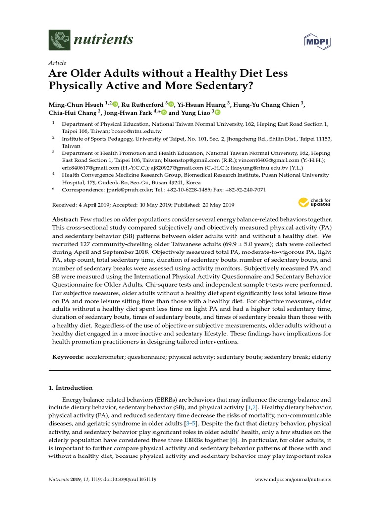 Are Older Adults Without A Healthy Diet Less Physically Active and More ...