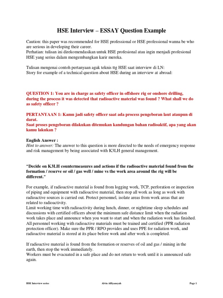 HSE Interview Questions and Responses | PDF | Personal Protective ...
