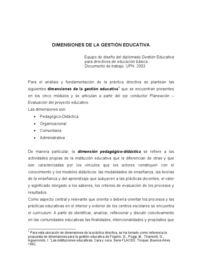 Dimensiones de la Gestión Educativa | PDF | Evaluación | Planificación